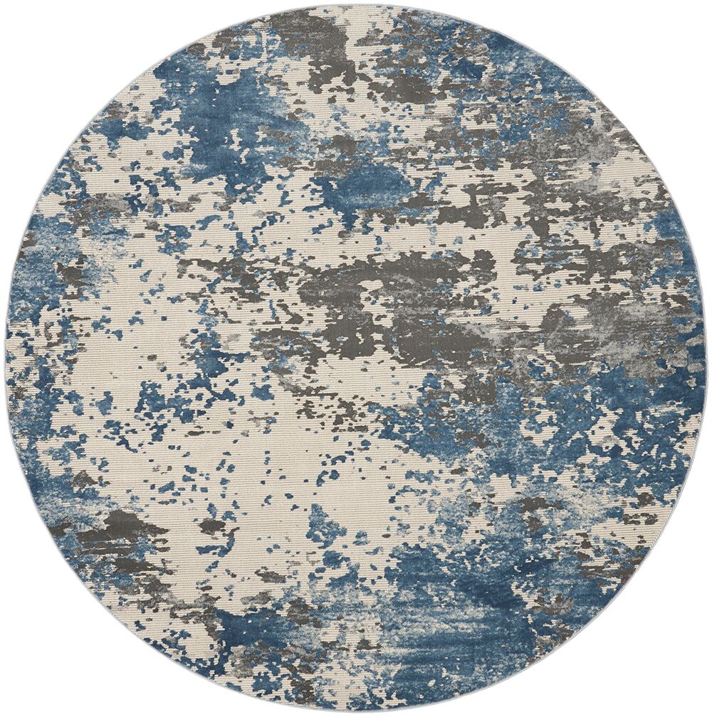 Nourison Rugs   Rustic Textures Circular RUS08 Rug in Grey  Blue   24m x 24m | Shackletons