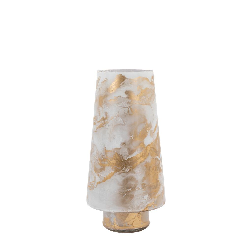 Gallery Direct Marbled Hurricane Large Gold White Candle Holder | Shackletons