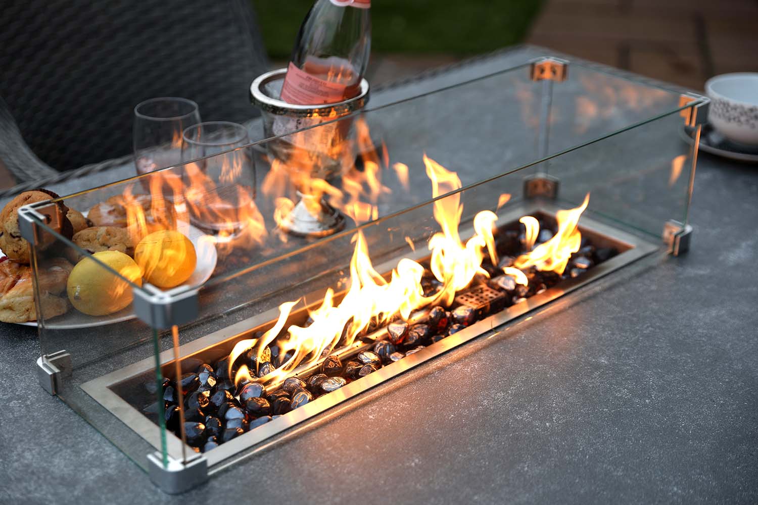 Supremo Catalan Six Seat Dining Set with Fire Pit Table | Shackletons