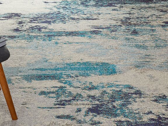 Nourison Rugs Celestial Round Rug   122m x 122m in Ivory Teal Blue | Shackletons