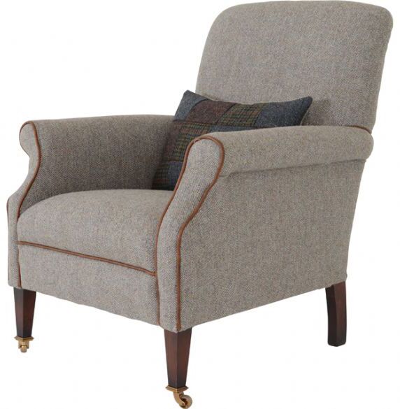 Tetrad Bowmore Chair in Heather Harris Tweed with Bromton Tan Piping | Shackletons