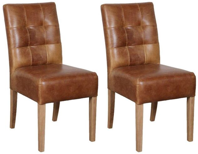 Pair of Carlton Furniture Colin Chairs Cerato Leather Brown with Grey Oiled Legs | Shackletons